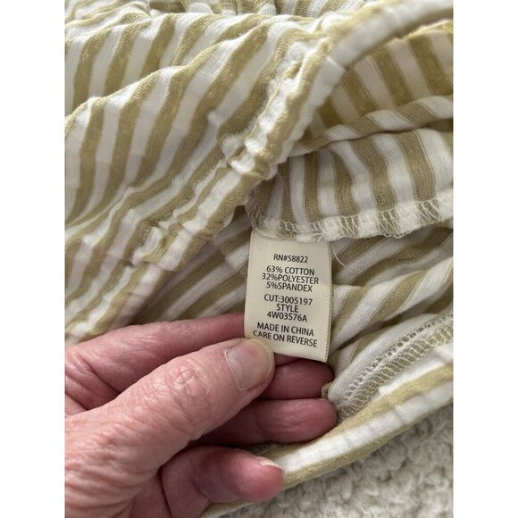 Max Studio London Short Sleeve Drawstring Hem Stripe Top Khaki & White Size 2X - Picture 3 of 5